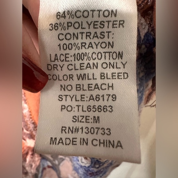 Umgee Terracotta Boho Patchwork Tee Flutter Sleeve Raw Edge Medium - Picture 8 of 8